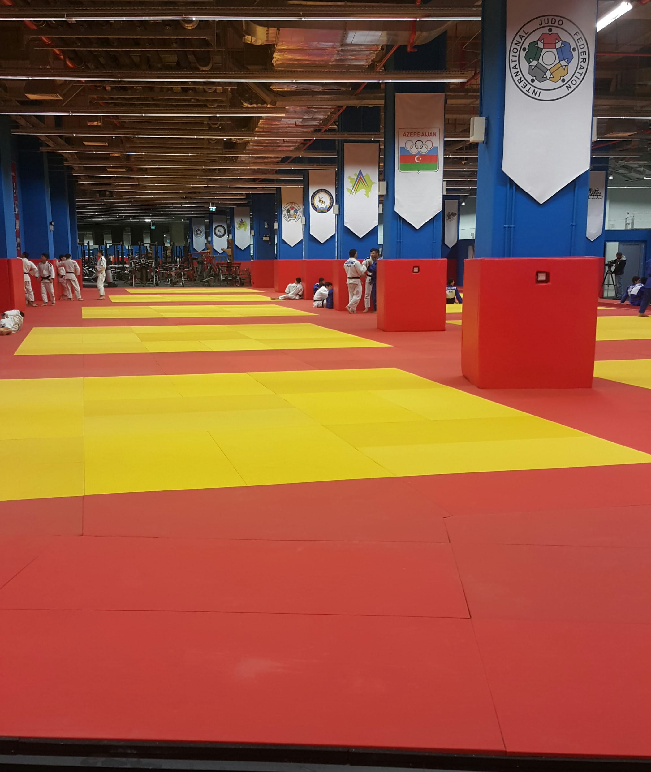 Red and yellow professional judo tatami mats for indoor sports halls Outex Spor