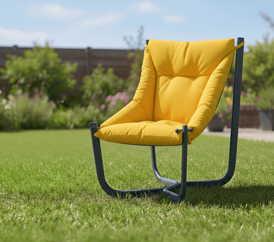 Yellow padded garden lounge chair with metal frame by Outex Spor