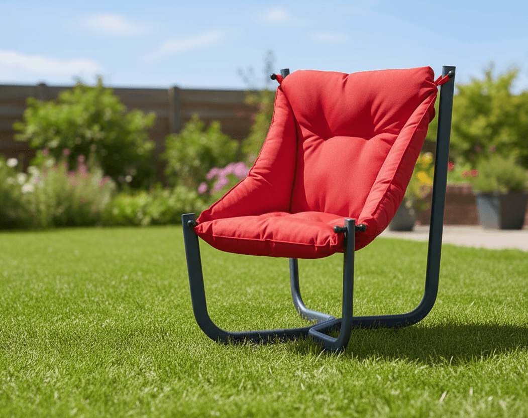 Red cushioned garden chair for outdoor relaxation by Outex Spor