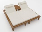 Double Wooden Chaise Lounge Set with Coffee Table (Solid Beech)